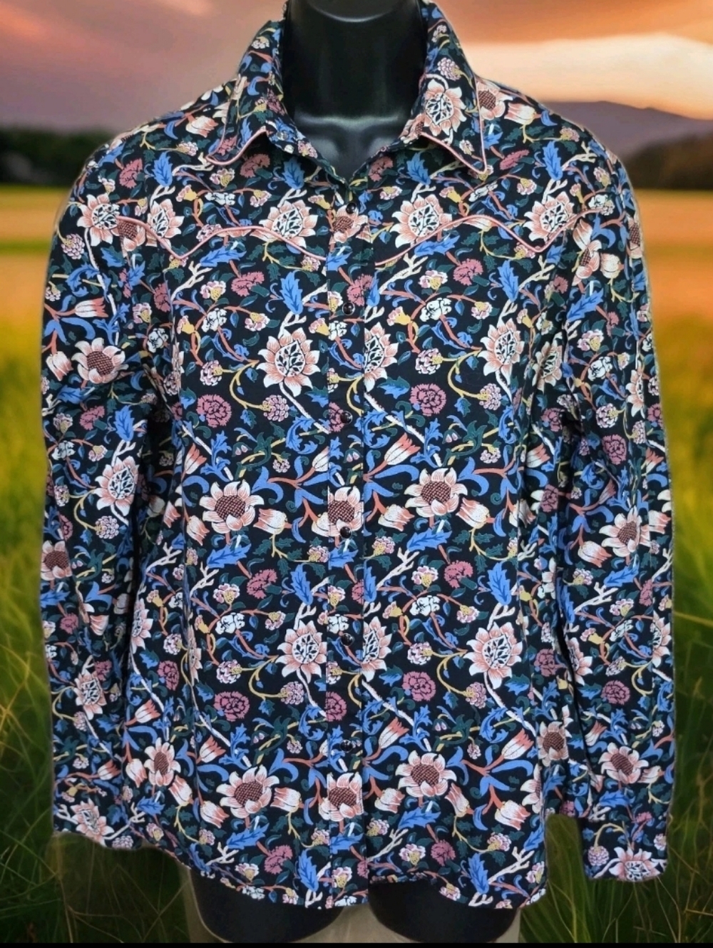 Wrangler Retro Womens L Shirt Rodeo Floral Print Snap Cowgirl Western Rockabilly